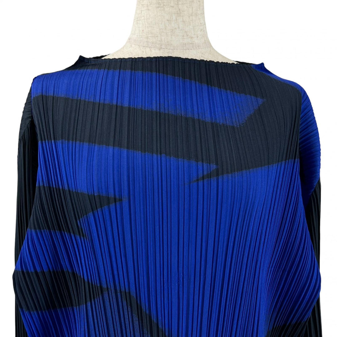 美品▲PLEATS PLEASE プリーツプリーズ イッセイミヤケ PP83-JH734 ワンピース ブルー ブラック 2 日本製 正規品 レディース