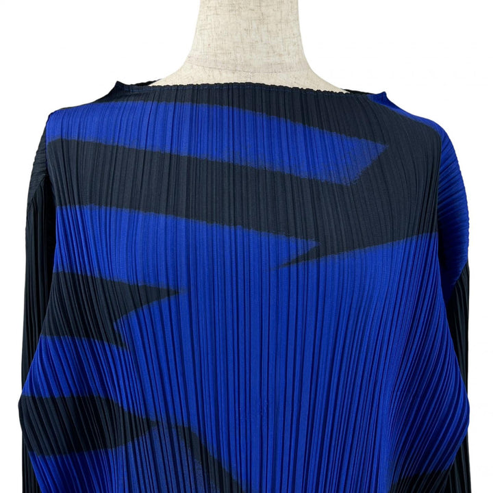 美品▲PLEATS PLEASE プリーツプリーズ イッセイミヤケ PP83-JH734 ワンピース ブルー ブラック 2 日本製 正規品 レディース