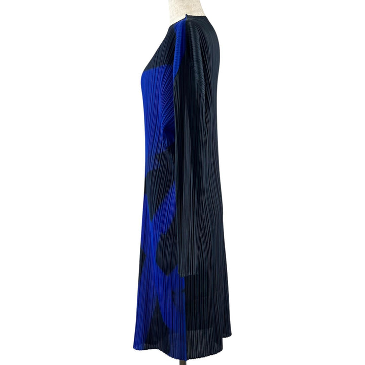 美品▲PLEATS PLEASE プリーツプリーズ イッセイミヤケ PP83-JH734 ワンピース ブルー ブラック 2 日本製 正規品 レディース