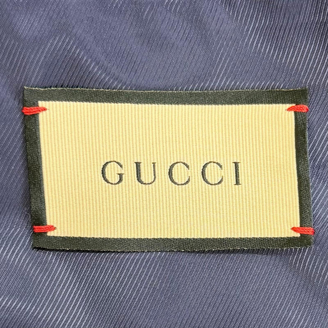 極美品△GUCCI グッチ 674336 GGロゴボタン チェック柄 ノーカラー ツイード ジャケット ネイビー レッド 42 伊製 正規品 レディース