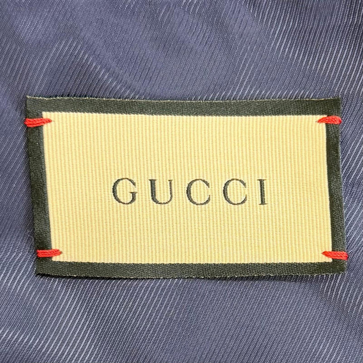 極美品△GUCCI グッチ 674336 GGロゴボタン チェック柄 ノーカラー ツイード ジャケット ネイビー レッド 42 伊製 正規品 レディース