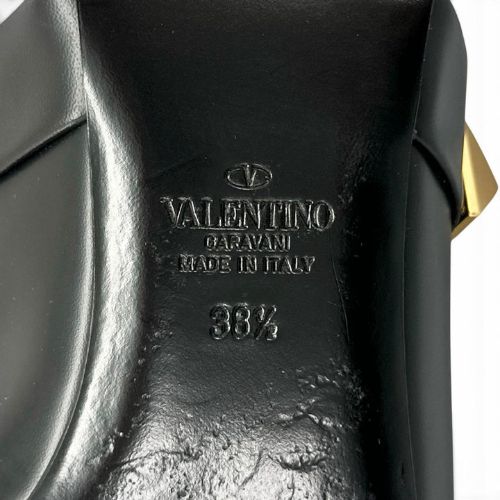 美品▲Valentino Garavani ヴァレンティノガラヴァーニ ロックスタッズ フラットシューズ レザーサンダル ブラック 38.5 伊製 レディース