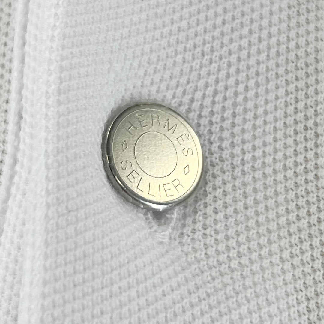 極美品▲HERMES エルメス H800271E ドゥブル・ジュ コットン セリエボタン 半袖ポロシャツ ホワイト オレンジ L イタリア製 メンズ