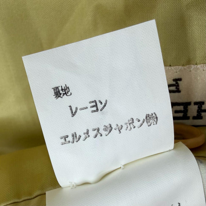 美品▼HERMES エルメス カシミヤ アンゴラ レザー使い ベルト付き 比翼仕立て ステンカラーコート マスタード 46 正規品 メンズ