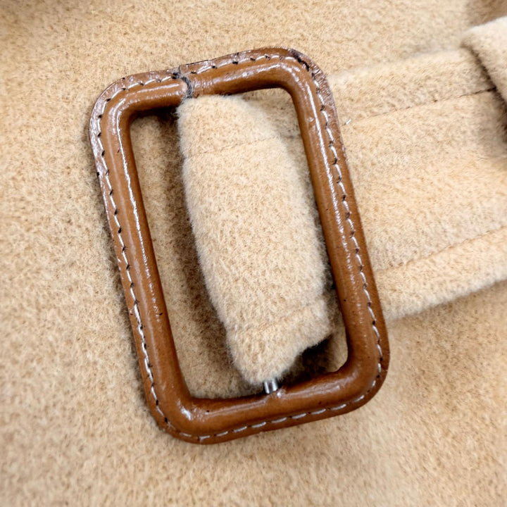 美品▼HERMES エルメス カシミヤ アンゴラ レザー使い ベルト付き 比翼仕立て ステンカラーコート マスタード 46 正規品 メンズ