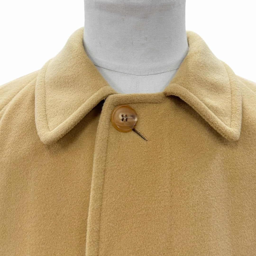美品▼HERMES エルメス カシミヤ アンゴラ レザー使い ベルト付き 比翼仕立て ステンカラーコート マスタード 46 正規品 メンズ