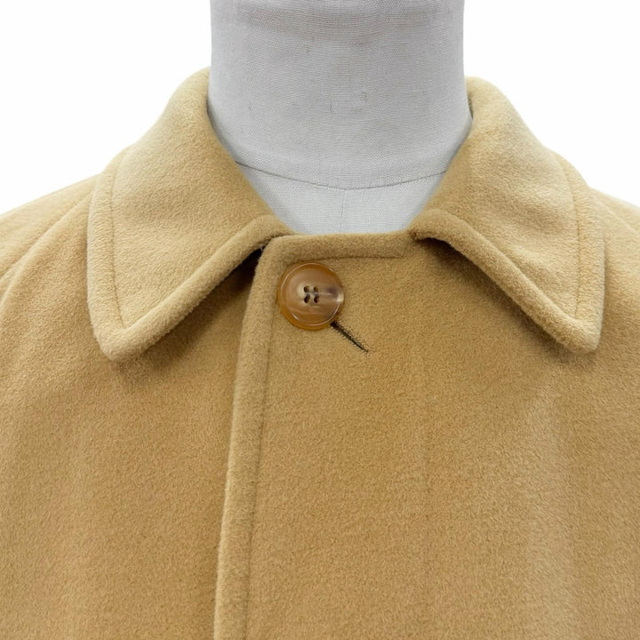 美品▼HERMES エルメス カシミヤ アンゴラ レザー使い ベルト付き 比翼仕立て ステンカラーコート マスタード 46 正規品 メンズ