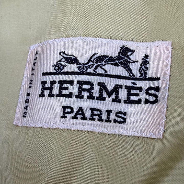美品▼HERMES エルメス カシミヤ アンゴラ レザー使い ベルト付き 比翼仕立て ステンカラーコート マスタード 46 正規品 メンズ