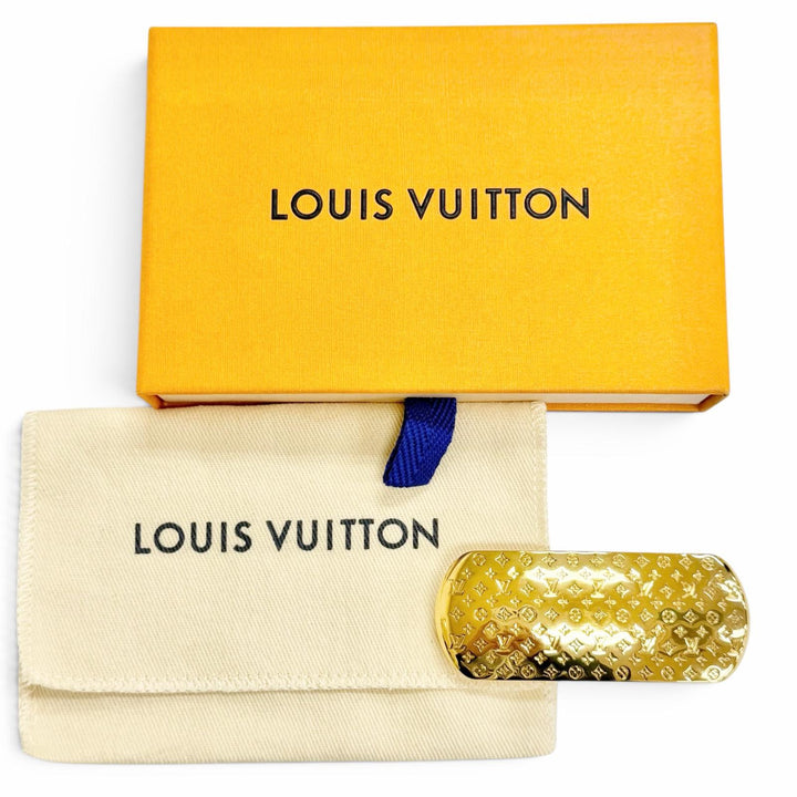 極美品△LOUIS VUITTON ルイヴィトン M80277 バレッタ ナノグラム ヘアアクセサリー 髪留め ゴールド 伊製 レディース 箱・保存袋付き