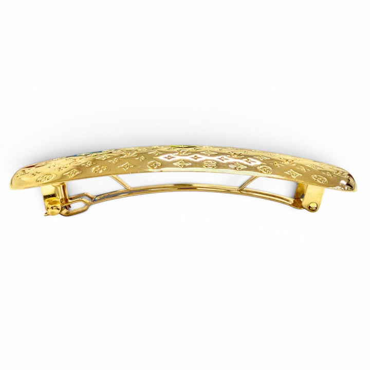 極美品△LOUIS VUITTON ルイヴィトン M80277 バレッタ ナノグラム ヘアアクセサリー 髪留め ゴールド 伊製 レディース 箱・保存袋付き