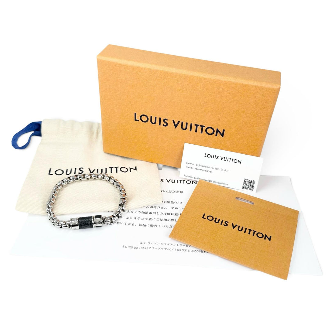 極美品▲LOUIS VUITTON ルイヴィトン M62592 ブレスレット チェーン モノグラム エクリプス シルバー イタリア製 メンズ 箱・保存袋付き