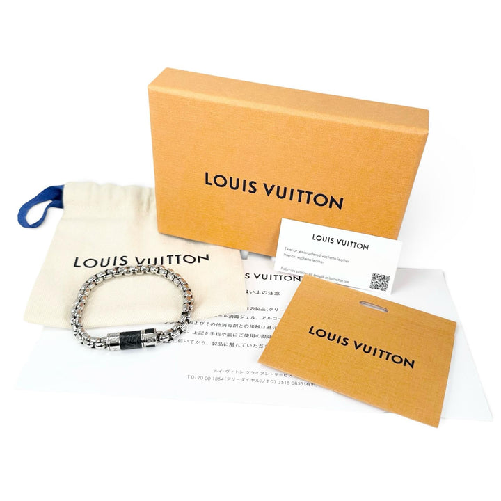 極美品▲LOUIS VUITTON ルイヴィトン M62592 ブレスレット チェーン モノグラム エクリプス シルバー イタリア製 メンズ 箱・保存袋付き