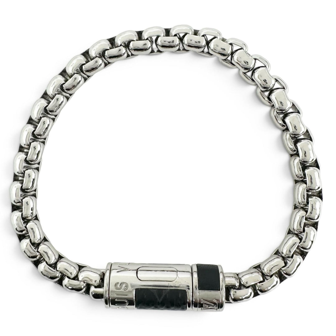 極美品▲LOUIS VUITTON ルイヴィトン M62592 ブレスレット チェーン モノグラム エクリプス シルバー イタリア製 メンズ 箱・保存袋付き