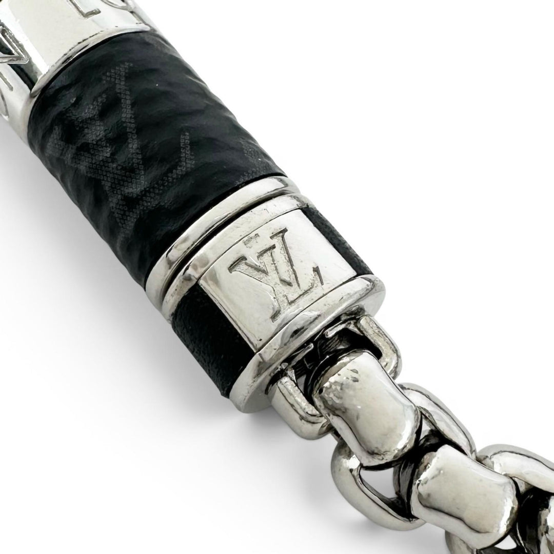 極美品▲LOUIS VUITTON ルイヴィトン M62592 ブレスレット チェーン モノグラム エクリプス シルバー イタリア製 メンズ 箱・保存袋付き