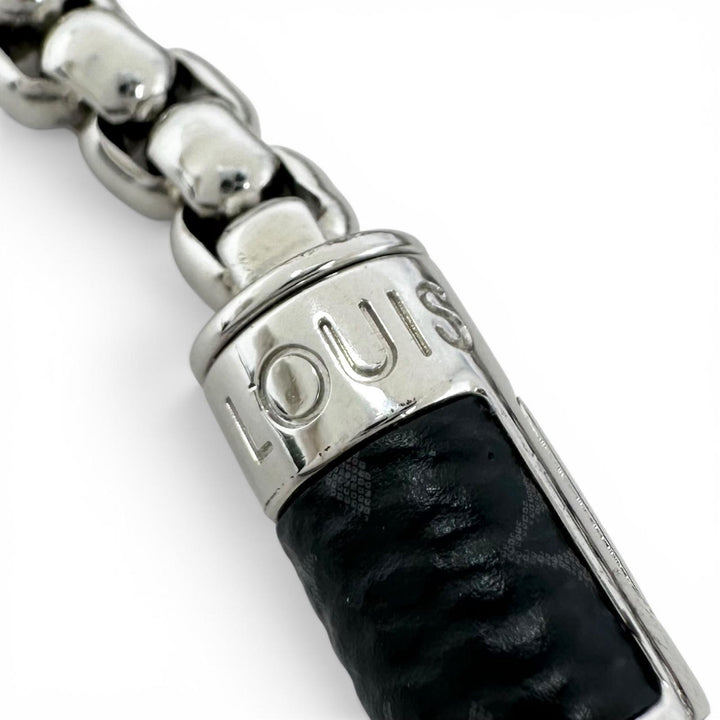 極美品▲LOUIS VUITTON ルイヴィトン M62592 ブレスレット チェーン モノグラム エクリプス シルバー イタリア製 メンズ 箱・保存袋付き