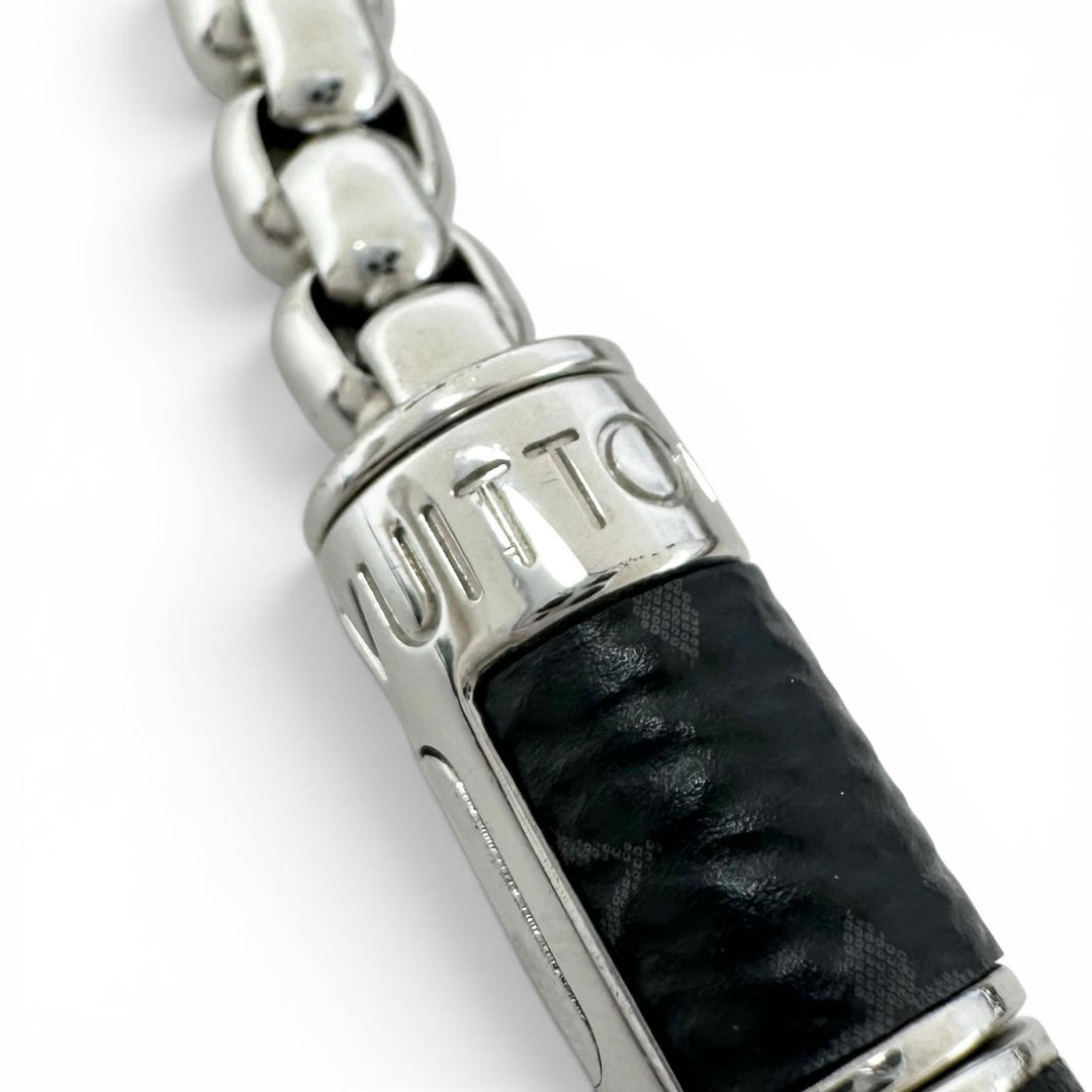 極美品▲LOUIS VUITTON ルイヴィトン M62592 ブレスレット チェーン モノグラム エクリプス シルバー イタリア製 メンズ 箱・保存袋付き