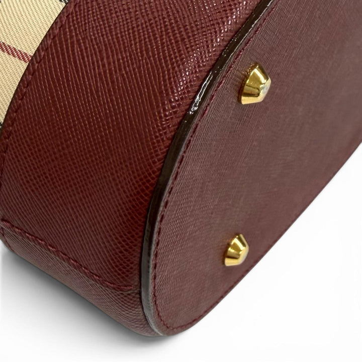 極美品★BURBERRY バーバリー ヴィンテージ ロゴ入り ノバチェック柄 切り替えデザイン レザー トートバッグ ベージュ ボルドー 袋付