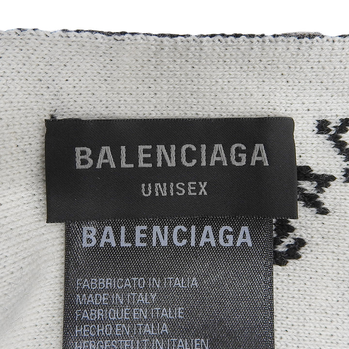 未使用品▲BALENCIAGA バレンシアガ 2022年製 724701 LOGOMANIA ALL OVER ウール リバーシブル マフラー ブラック ホワイト 正規品 メンズ