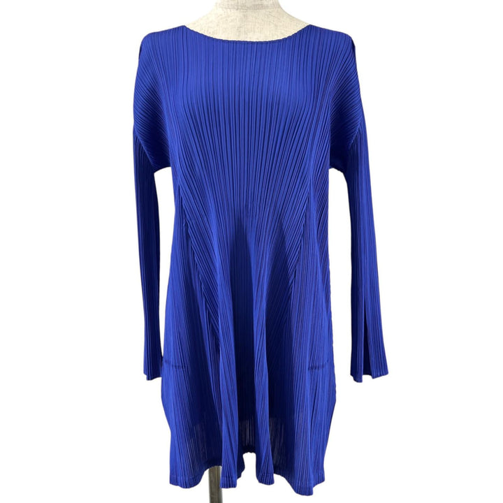 美品▲PLEATS PLEASE プリーツプリーズ イッセイミヤケ PP73-JT223 プリーツ ワンピース ブルー 4 日本製 正規品 レディース