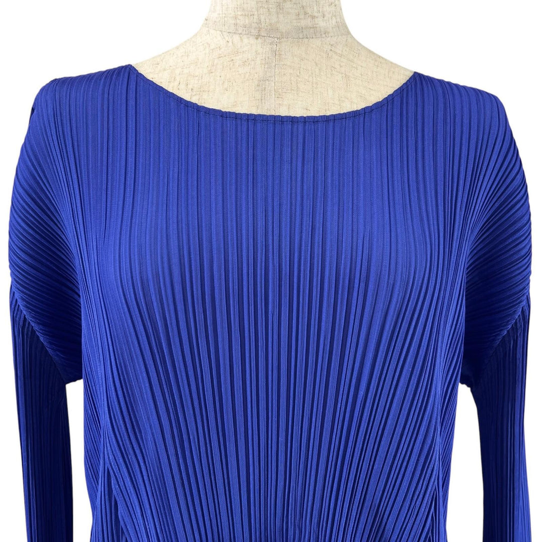 美品▲PLEATS PLEASE プリーツプリーズ イッセイミヤケ PP73-JT223 プリーツ ワンピース ブルー 4 日本製 正規品 レディース