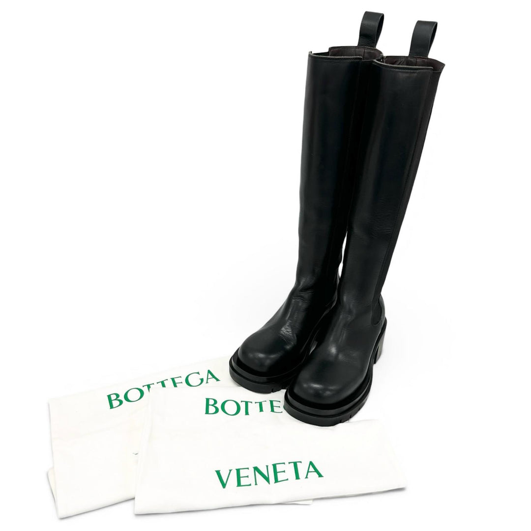 美品▲BOTTEGAVENETA ボッテガヴェネタ サイドゴアブーツ ラグブーツ レザー ロングブーツ ブラック 36 イタリア製 レディース 保存袋付