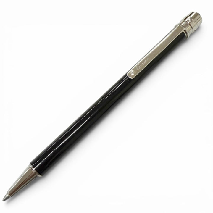 極美品□Cartier カルティエ ラッカー サントス ドゥ カルティエ ツイスト式 ボールペン ブラック シルバー フランス製 筆記確認済み
