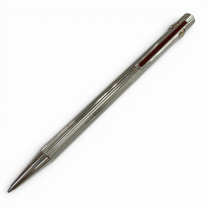 極美品▼Cartier カルティエ マスト ドゥ カルティエ トリニティ ストライプ柄 ツイスト式 ボールペン シルバー ボルドー フランス製