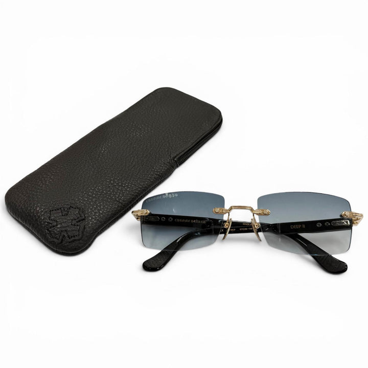 美品▼CHROME HEARTS クロムハーツ DEEP II 925 サイドフローラルクロス ツーポイント リムレス サングラス 57□20-146 総重量35.51g