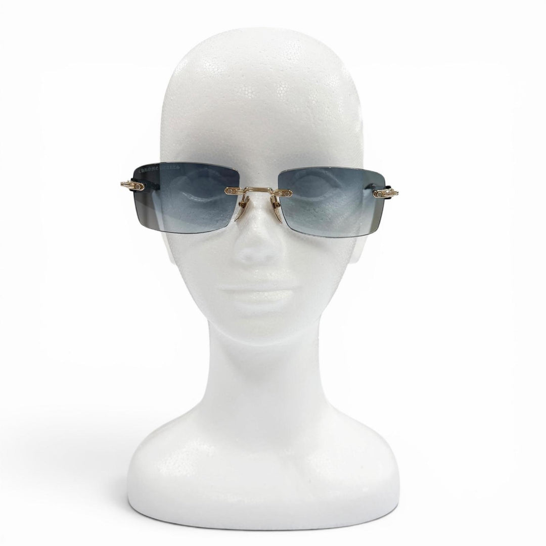 美品▼CHROME HEARTS クロムハーツ DEEP II 925 サイドフローラルクロス ツーポイント リムレス サングラス 57□20-146 総重量35.51g