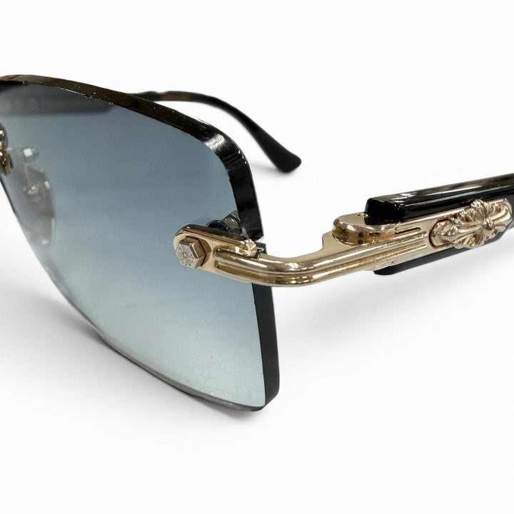 美品▼CHROME HEARTS クロムハーツ DEEP II 925 サイドフローラルクロス ツーポイント リムレス サングラス 57□20-146 総重量35.51g