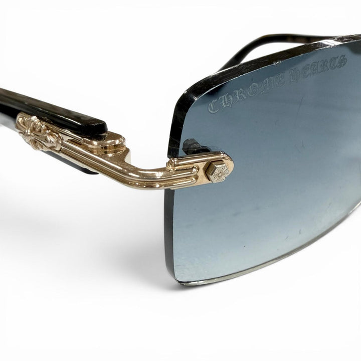 美品▼CHROME HEARTS クロムハーツ DEEP II 925 サイドフローラルクロス ツーポイント リムレス サングラス 57□20-146 総重量35.51g