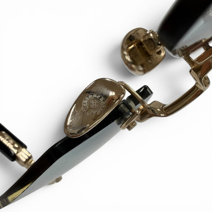 美品▼CHROME HEARTS クロムハーツ DEEP II 925 サイドフローラルクロス ツーポイント リムレス サングラス 57□20-146 総重量35.51g