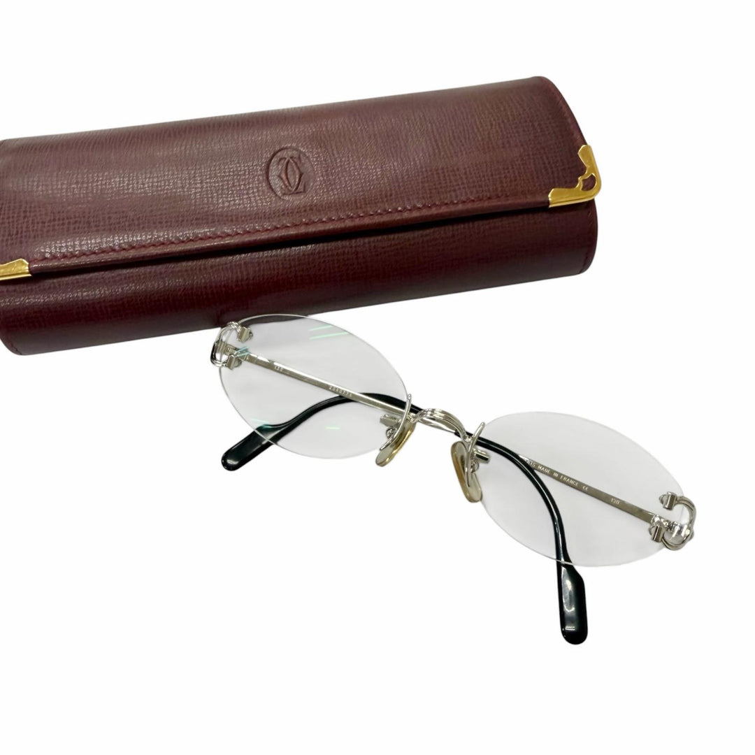 美品□Cartier カルティエ 2Cデコール トリニティ ツーポイント リムレスメガネ 眼鏡 アイウェア シルバー □18 度入り フランス製