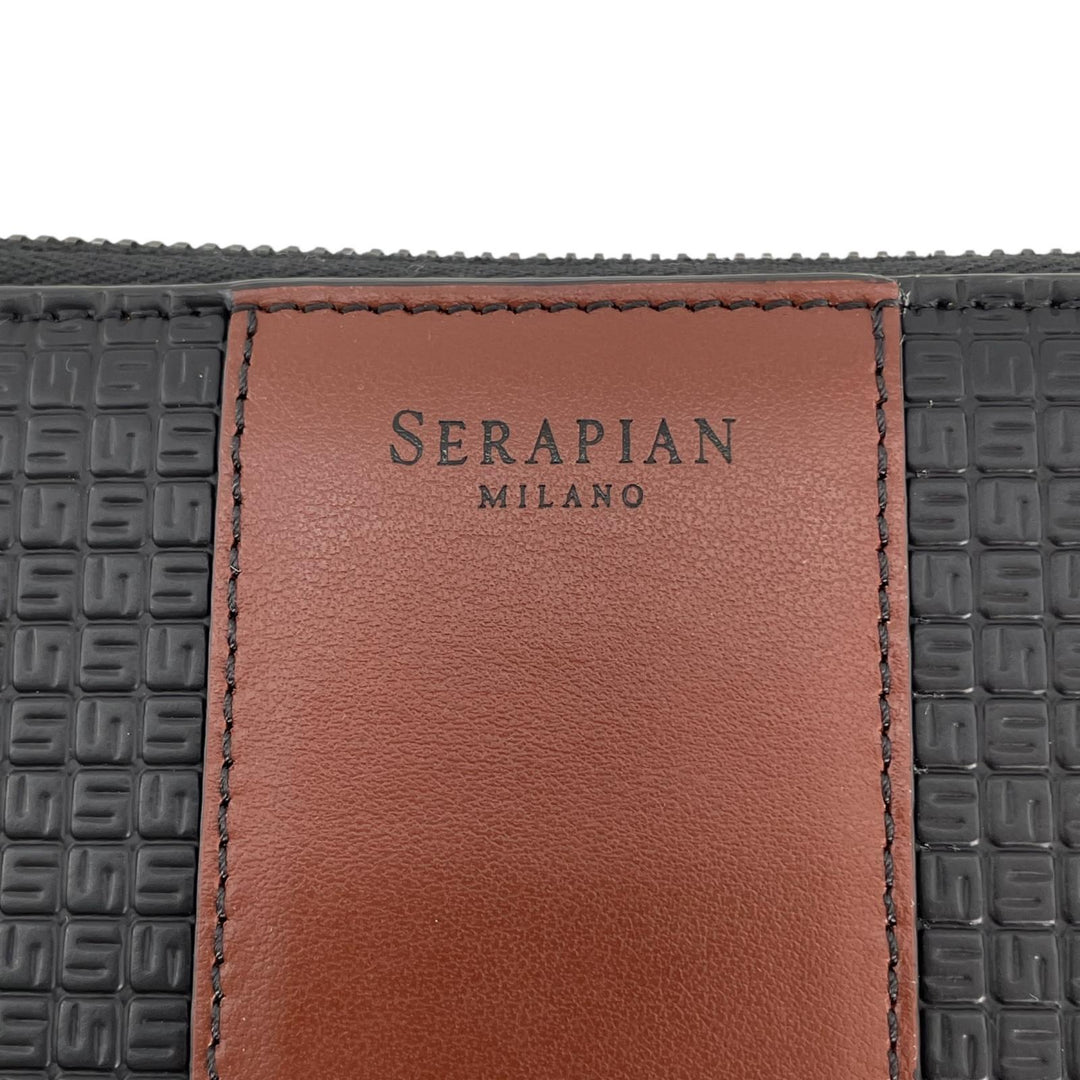 極美品▲Serapian セラピアン STEPAN 72 カーフレザー ダブルファスナー オーガナイザー クラッチバッグ ブラック イタリア製 メンズ