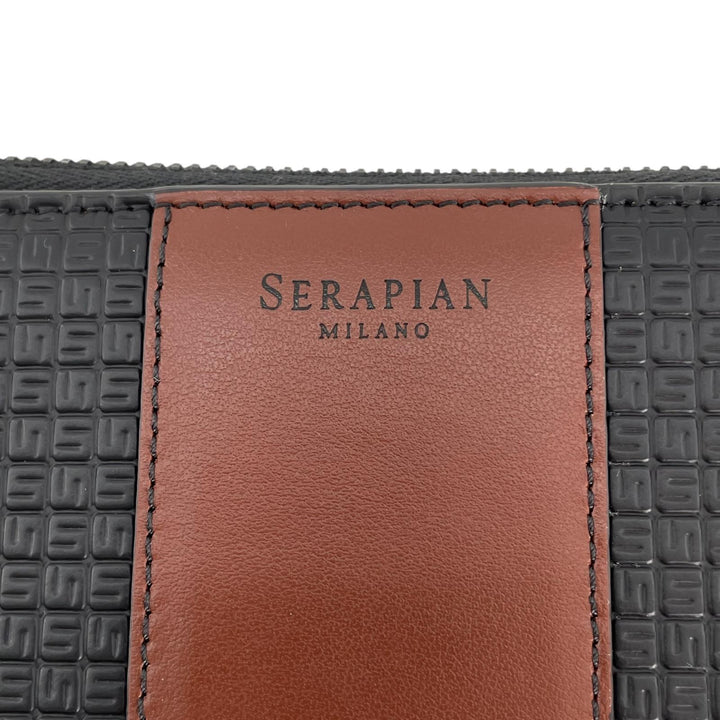 極美品▲Serapian セラピアン STEPAN 72 カーフレザー ダブルファスナー オーガナイザー クラッチバッグ ブラック イタリア製 メンズ