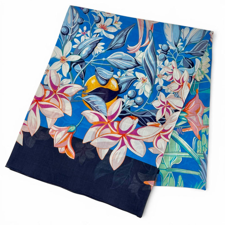 極美品△HERMES エルメス パレオ FLAMINGO PARTY フラミンゴ パーティー コットン100％ 大判 ショール ストール スカーフ ブルー