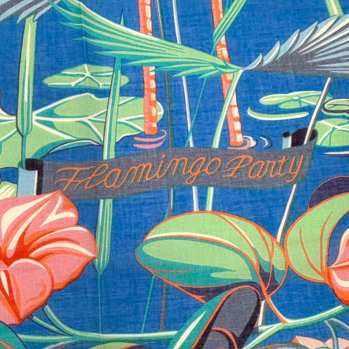極美品△HERMES エルメス パレオ FLAMINGO PARTY フラミンゴ パーティー コットン100％ 大判 ショール ストール スカーフ ブルー