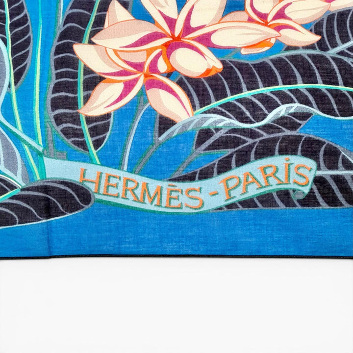極美品△HERMES エルメス パレオ FLAMINGO PARTY フラミンゴ パーティー コットン100％ 大判 ショール ストール スカーフ ブルー