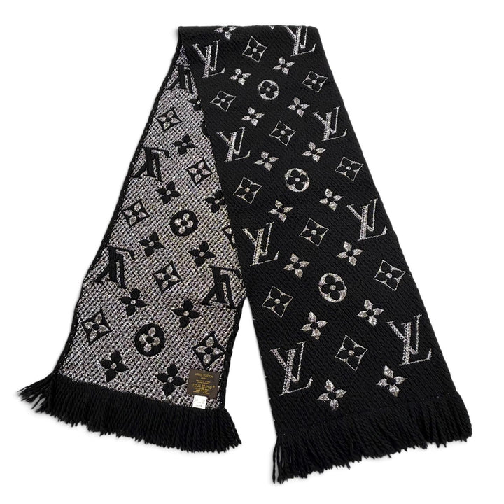 美品▼LOUIS VUITTON ルイヴィトン M75833 エシャルプ ロゴマニア シャイン ウール シルク モノグラム フリンジ付き マフラー 正規品
