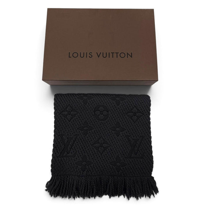 美品▼LOUIS VUITTON ルイヴィトン 402336 エシャルプ ロゴマニア ウール シルク アントラシット モノグラム フリンジ付 マフラー 正規品