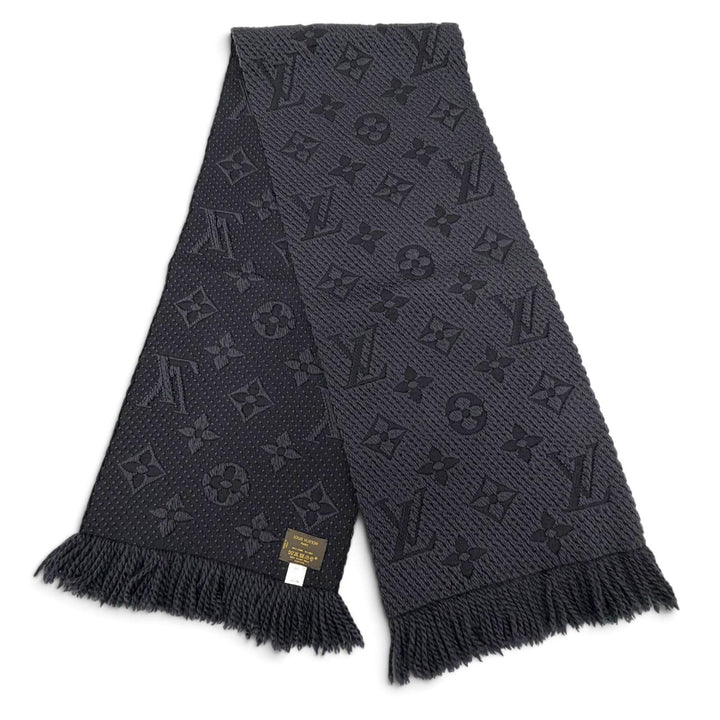美品▼LOUIS VUITTON ルイヴィトン 402336 エシャルプ ロゴマニア ウール シルク アントラシット モノグラム フリンジ付 マフラー 正規品