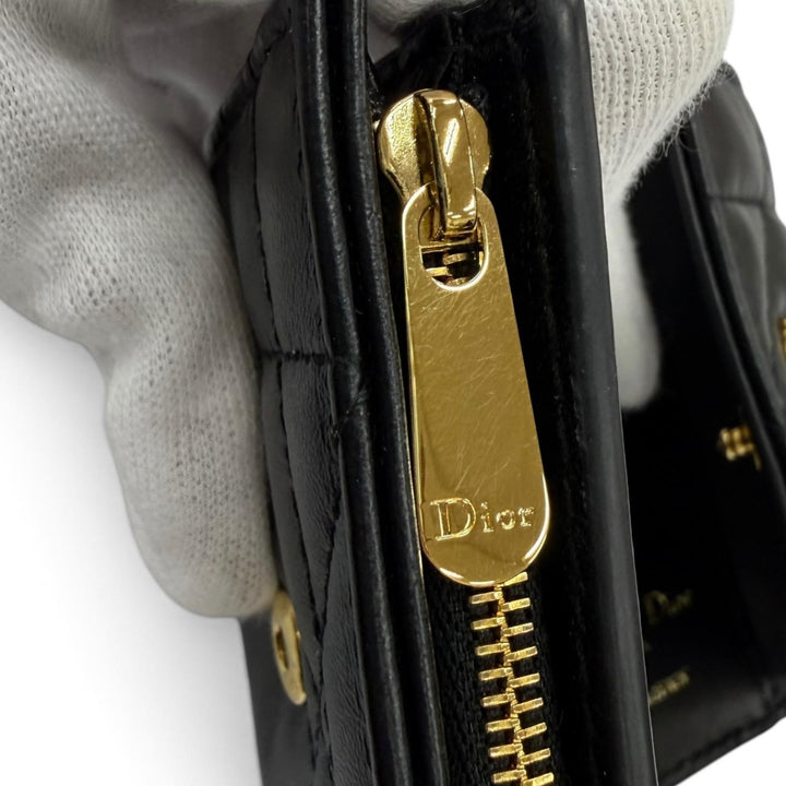美品☆DIOR ディオール S4207UHNN Dior Caro Hibiscus クリスタル ウォレット レザー ラインストーン 日本限定 ブラック 定価120000円