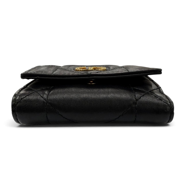 美品☆DIOR ディオール S4207UHNN Dior Caro Hibiscus クリスタル ウォレット レザー ラインストーン 日本限定 ブラック 定価120000円