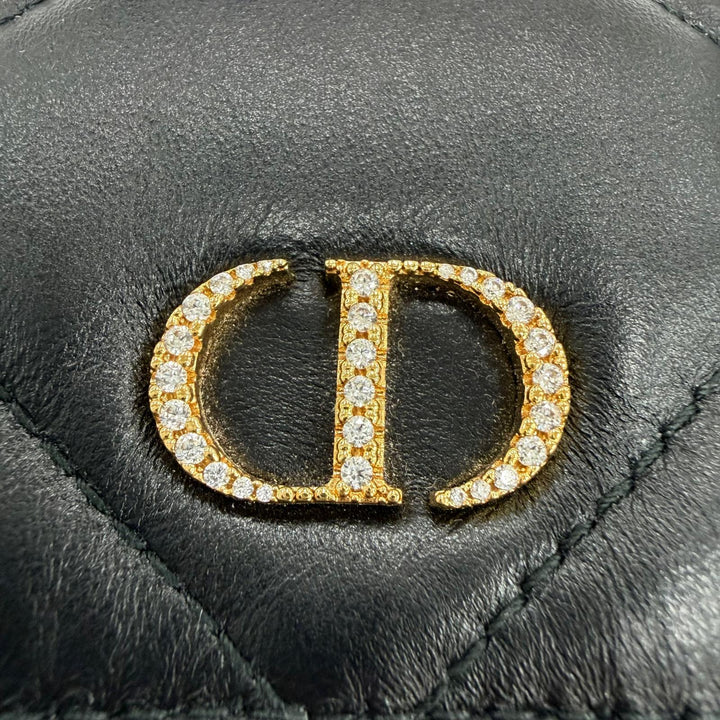 美品☆DIOR ディオール S4207UHNN Dior Caro Hibiscus クリスタル ウォレット レザー ラインストーン 日本限定 ブラック 定価120000円