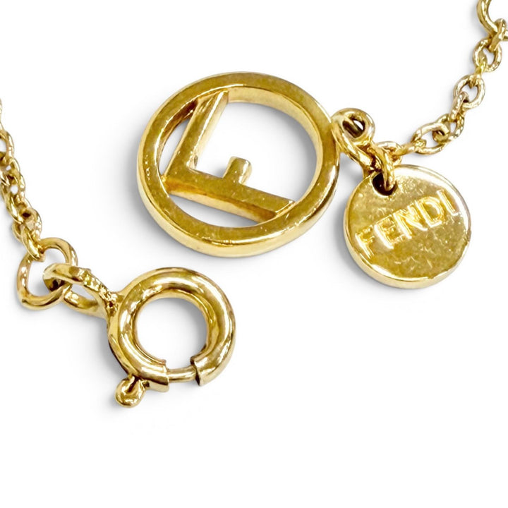 極美品△FENDI フェンディ 8AG761 エフ イズ フェンディ ブレスレット ロゴプレート ラインストーン ゴールド 伊製 レディース 箱付き