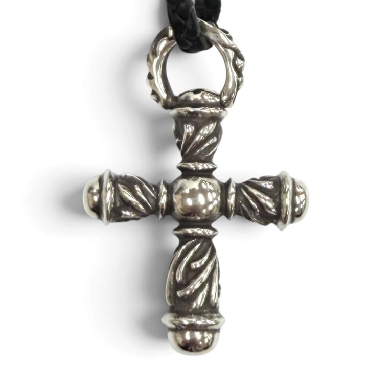 美品★CHROME HEARTS クロムハーツ 925 スモール カンパナクロス レザーブレード ネックレス シルバー 重量45.3g レディース メンズ