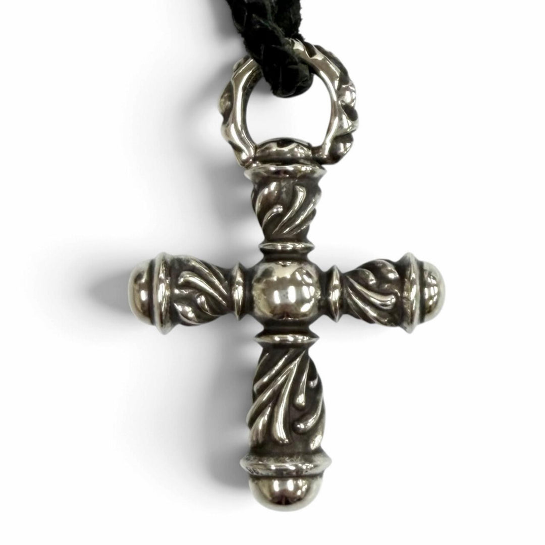 美品★CHROME HEARTS クロムハーツ 925 スモール カンパナクロス レザーブレード ネックレス シルバー 重量45.3g レディース メンズ