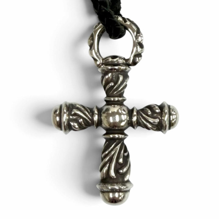 美品★CHROME HEARTS クロムハーツ 925 スモール カンパナクロス レザーブレード ネックレス シルバー 重量45.3g レディース メンズ