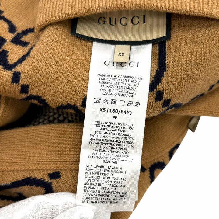 未使用品★GUCCI グッチ 773903 ウール混 リバーシブル チェック ジャンボGG オーバーサイズ ニット カーディガン ブラウン XS 正規品