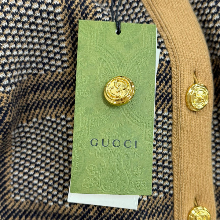 未使用品★GUCCI グッチ 773903 ウール混 リバーシブル チェック ジャンボGG オーバーサイズ ニット カーディガン ブラウン XS 正規品